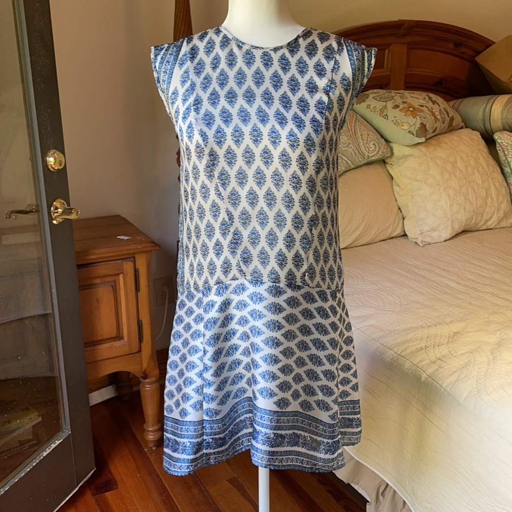 Madewell Blue Print Silky Scarf look Dress Size XXS